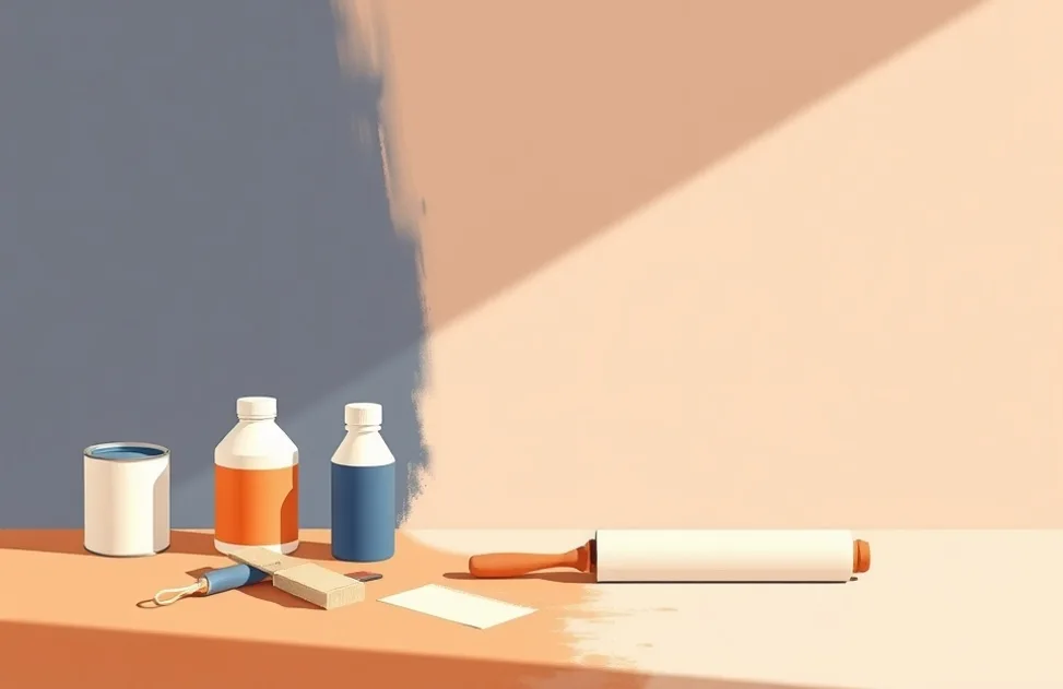 Outils de peinture disposés dans l'ordre des étapes du chantier